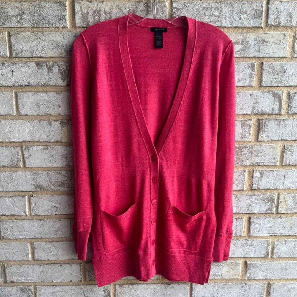 ONLY MINE Long Sleeve V-Neck Wool Blend Button Front Cardigan Sweater Size M.